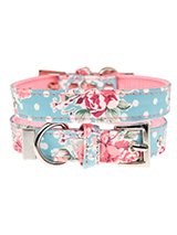 Vintage Rose Floral Fabric Collar - Our Vintage Rose Floral pattern collar will brighten up even the dullest of days. It is a contemporary style and the floral pattern is right on trend. It is lightweight and incredibly strong. The collar has been finished with chrome detailing including the eyelets and tip of the collar. A matching l...