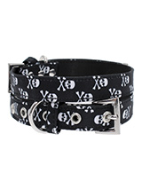 Skulls & Crossbones Fabric Collar - Our Skulls and Crossbones collar is one for all the bad boys and girls out there. It is lightweight and incredibly strong. The collar has been finished with chrome detailing including the eyelets and tip of the collar. A matching lead, harness and bandana are available to purchase separately. You ca...